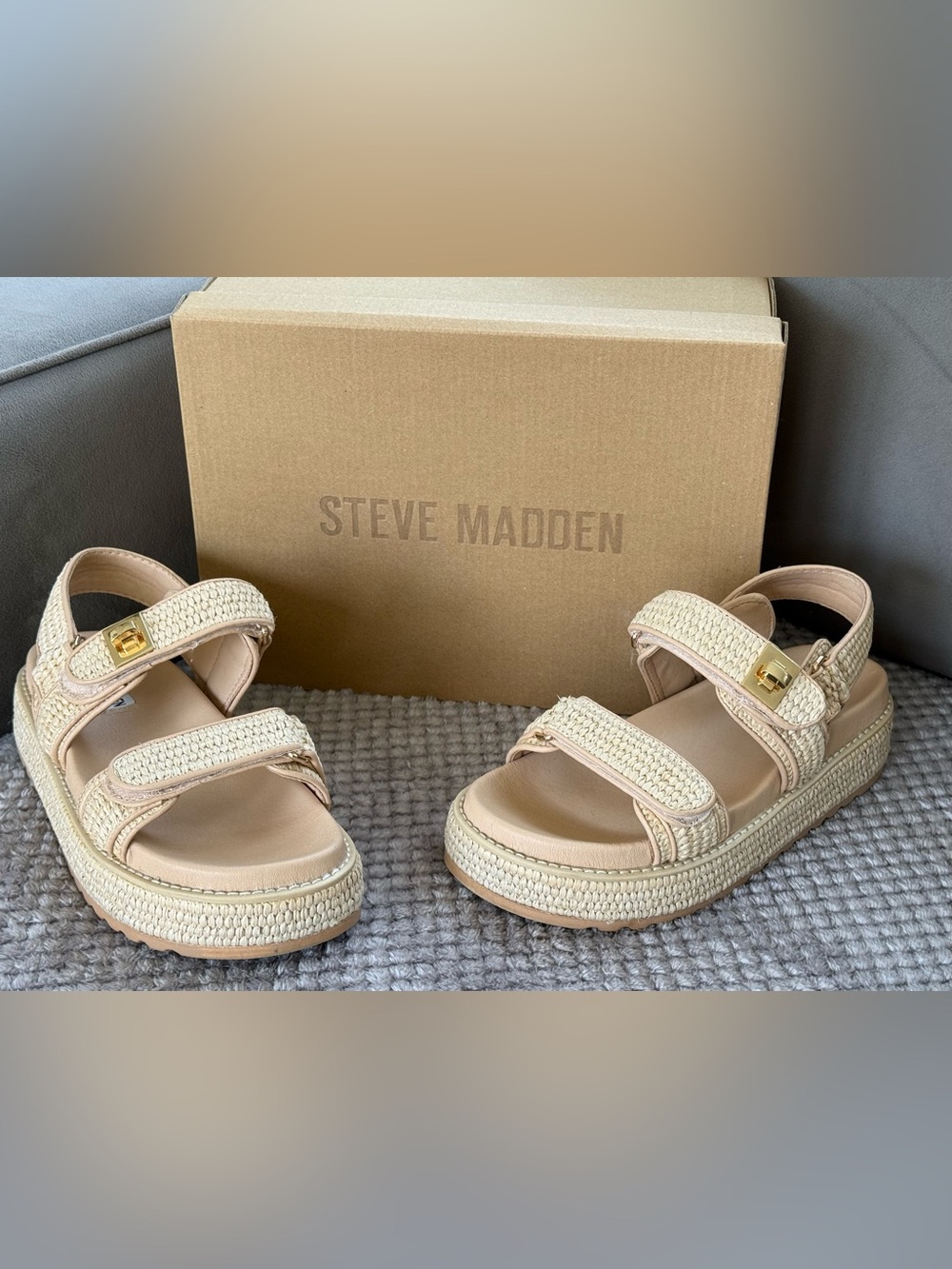Steve Madden Women’s Light Beige Braided Strap Sandals